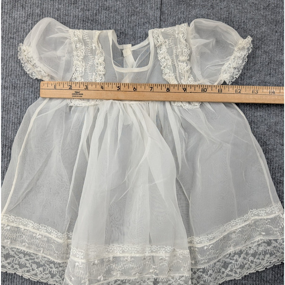 Vintage Baby Chiffon Dress Girls 0-6M Peasant Prairie Victorian Baptism Lace - Picture 3 of 5